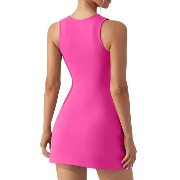 Qinsen Azalea Pink Sleeveless Square Neck Mini Stretchy A Line Dress BNWT - Picture 2 of 10
